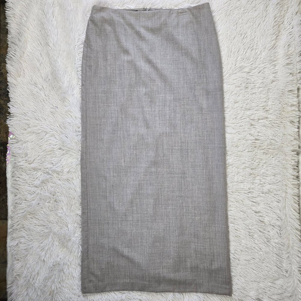 Talbots Size 14 Gray Wool Midi Length Pencil Skirt Hidden Back Zip Walking Vent